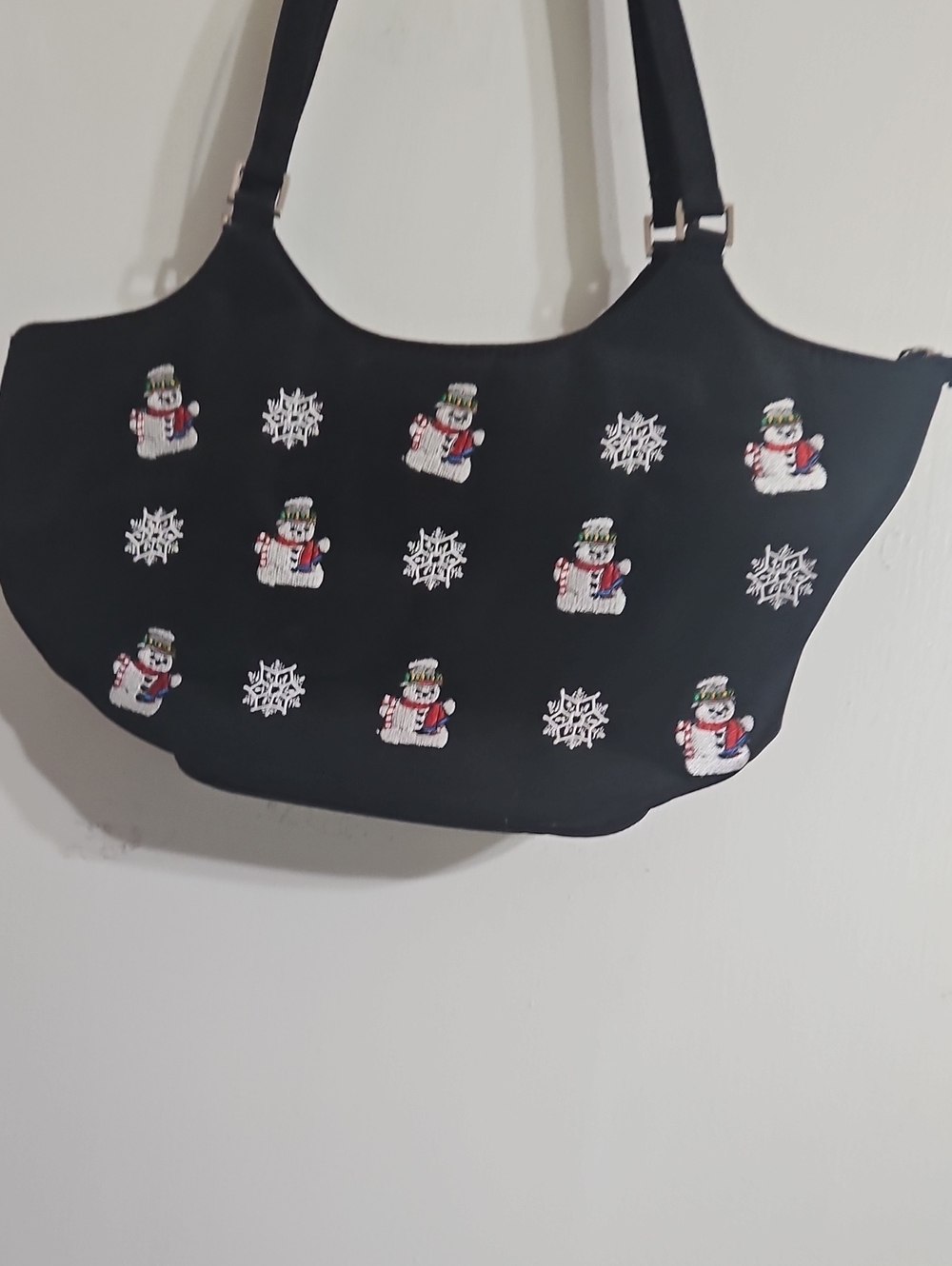 Black Snowman Embroidered Tote Bag